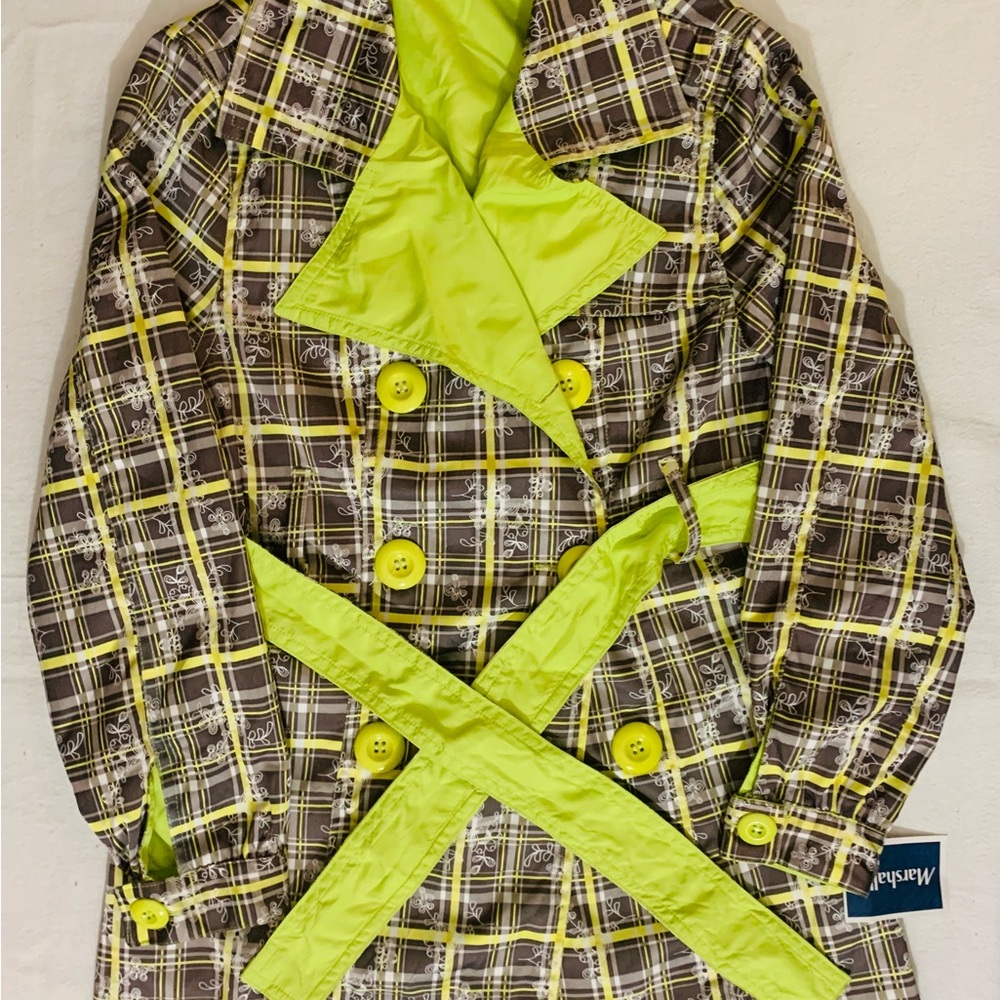 Kids Plaid Raincoat - Gray & Highlighter Green